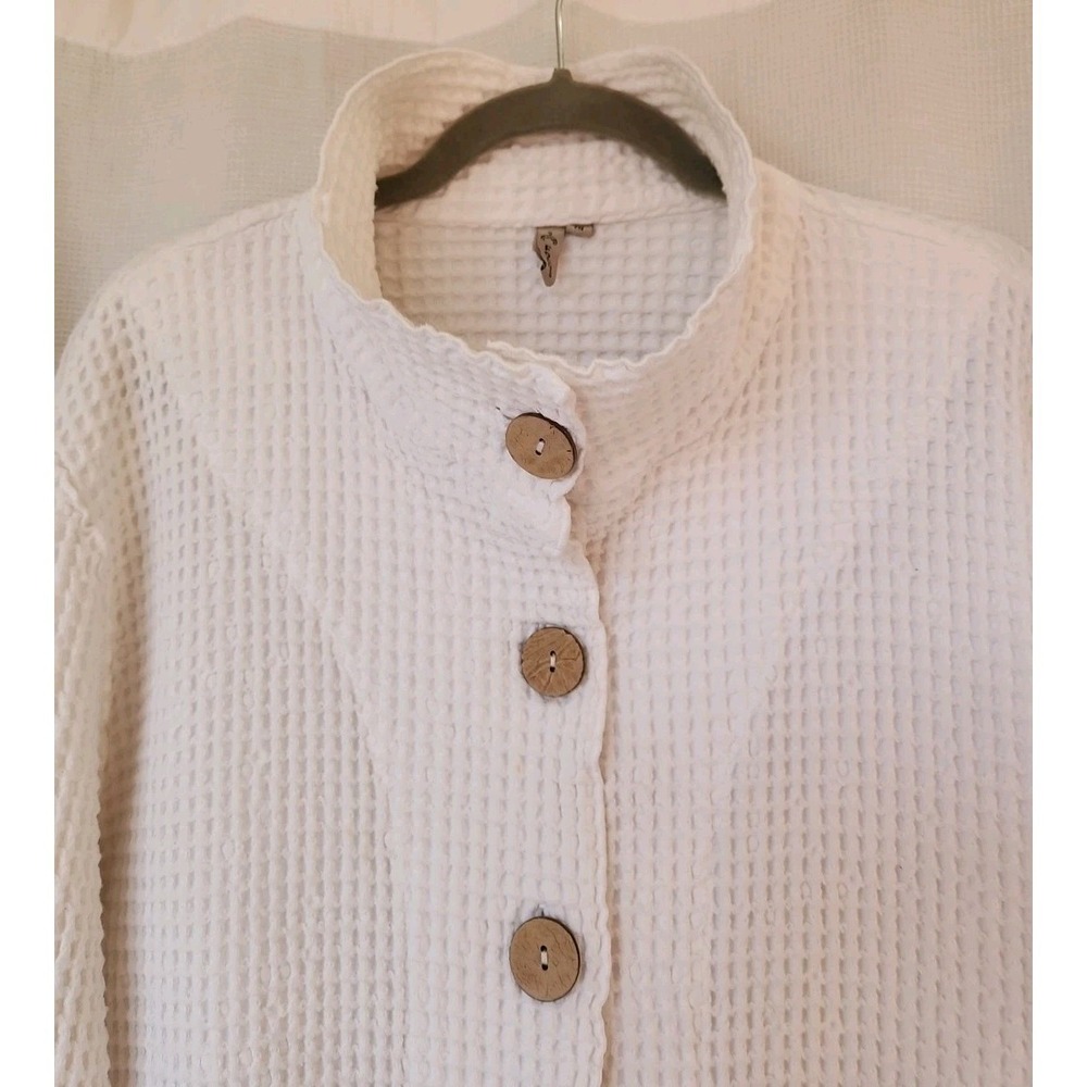 Focus Cardigan Sweater Size Medium Waffle Knit Artsy Woven Oversized - Picture 5 of 7